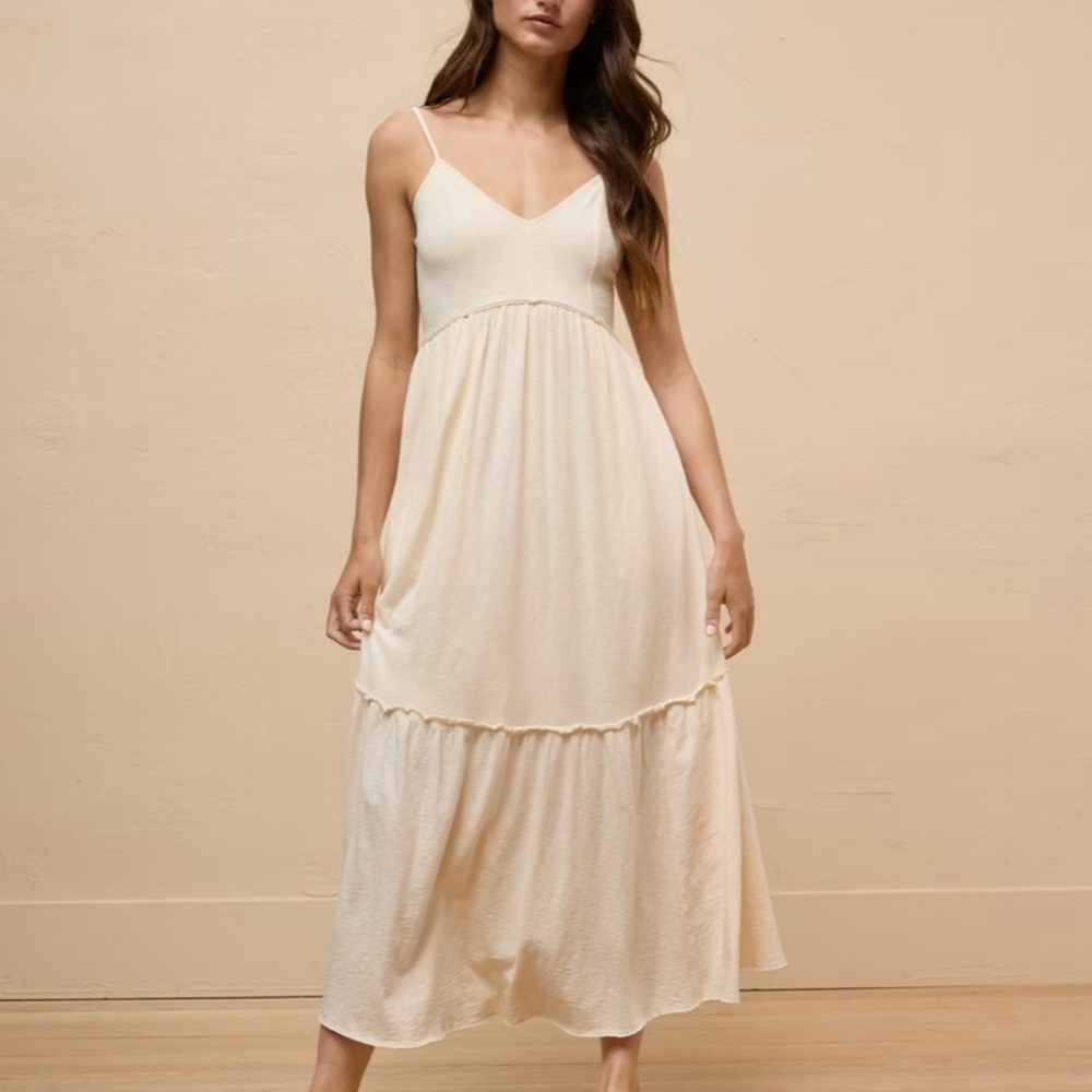 American Eagle Outfitters Cream Sleeveless Maxi Sundress